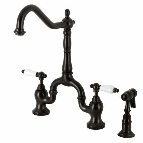 Kingston Brass KS7755PLBS English Country Bridge Kitchen Faucet with Brass Sprayer, Oil Rubbed Bronze