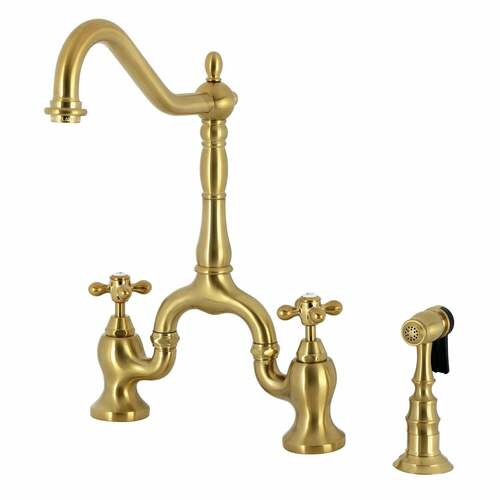 Kingston Brass KS7757AXBS English Country 2-Handle 3-Hole Deck Mount Kitchen Faucet with Side Sprayer