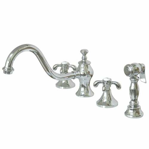 Kingston Brass KS7761TXBS French Country Double-Handle Widespread Kitchen Faucet with Brass Sprayer