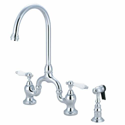 Kingston Brass KS7791PLBS English Country Bridge Kitchen Faucet with Brass Sprayer, Polished Chrome