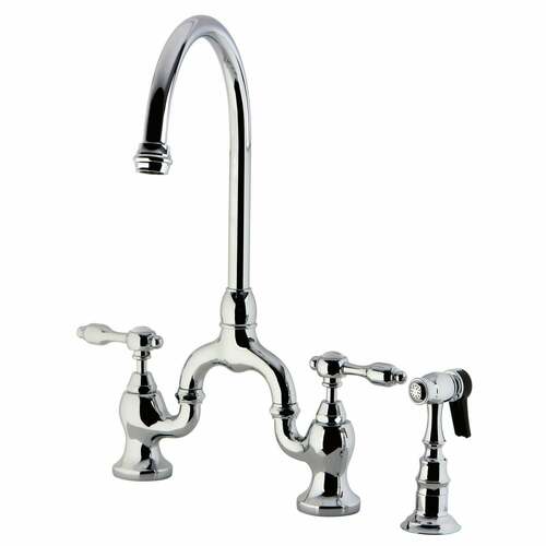 Kingston Brass KS7791TALBS Tudor Bridge Kitchen Faucet with Brass Sprayer, Polished Chrome
