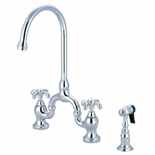 Kingston Brass KS7791TXBS French Country Bridge Kitchen Faucet with Brass Sprayer, Polished Chrome