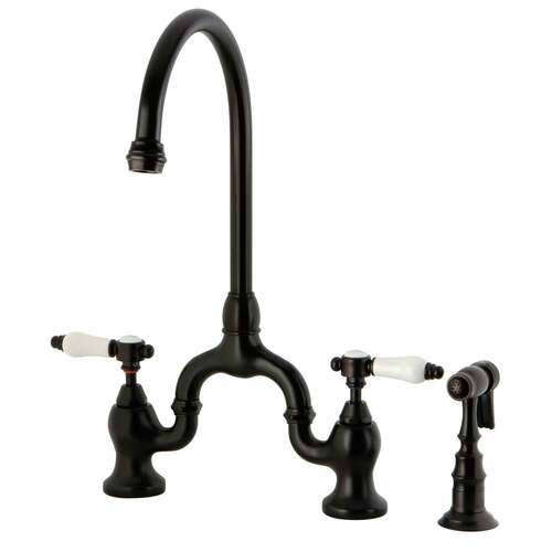 Kingston Brass KS7795BPLBS Bel-Air Bridge Kitchen Faucet with Brass Sprayer, Oil Rubbed Bronze