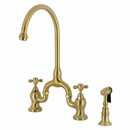 Kingston Brass KS7797AXBS English Country 2-Handle 3-Hole Bridge Kitchen Faucet with Brass Sprayer