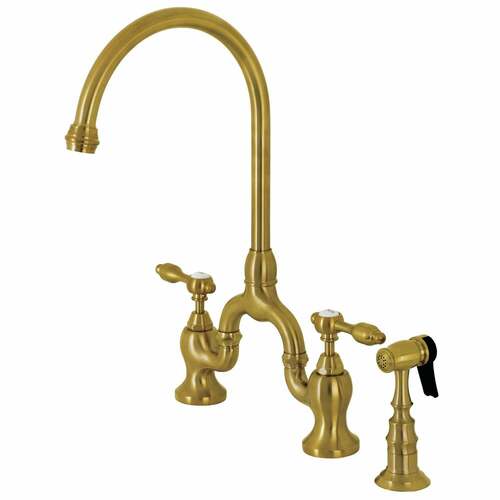 Kingston Brass KS7797TALBS Tudor Bridge Kitchen Faucet with Brass Sprayer, Brushed Brass