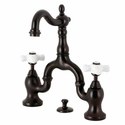 Kingston Brass KS7975PX English Country Bridge Bathroom Faucet, Oil Rubbed Bronze with Brass Pop-Up