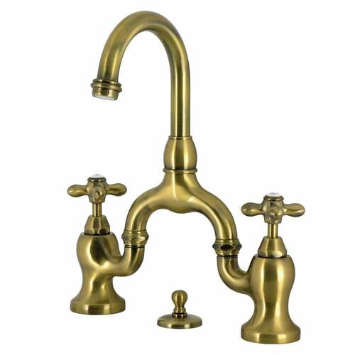 Kingston Brass KS7993AX English Country 2-Handle 3-Hole Deck Mount Bridge Faucet, Antique Brass
