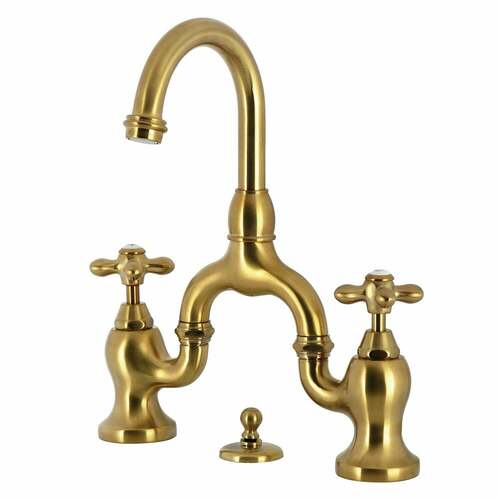 Kingston Brass KS7997AX English Country 2-Handle Deck Mount Bridge Bathroom Faucet, Brushed Brass