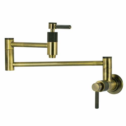 Kingston Brass KS8103KNL Convergent Antique Brass Wall Mount Pot Filler Faucet with Knurled Handles