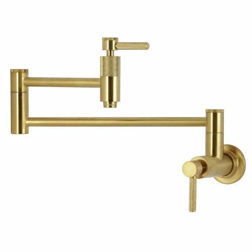 Kingston Brass KS8107KNL Convergent Wall-Mount Pot Filler Faucet, 2 Handles, Brushed Brass
