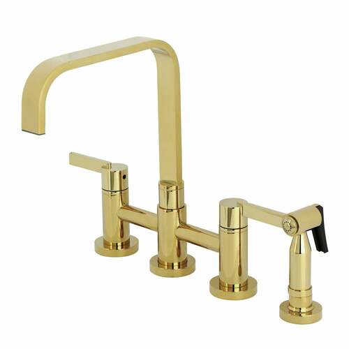 Kingston Brass KS8252CTLBS Continental Bridge Polished Brass Kitchen Faucet with Side Sprayer