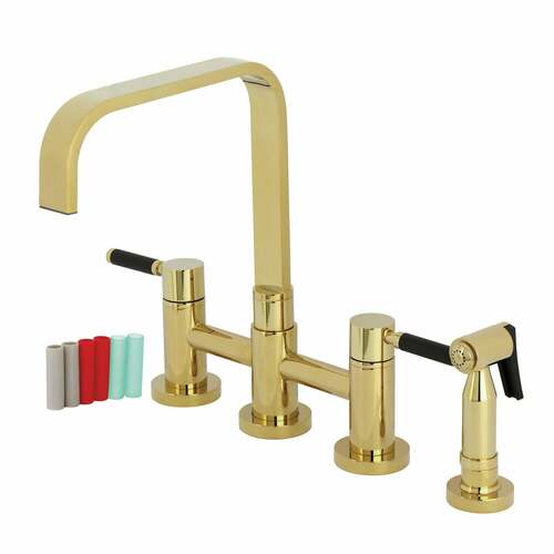 Kingston Brass KS8252DKLBS Kaiser Polished Brass Kitchen Faucet with Side Sprayer