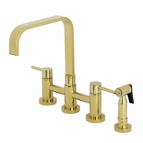 Kingston Brass KS8252DLBS Concord Bridge Polished Brass Kitchen Faucet with Side Sprayer