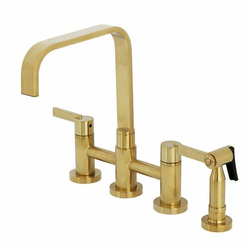 Kingston Brass KS8257CTLBS Continental Bridge Kitchen Faucet with Brass Sprayer, Brushed Brass
