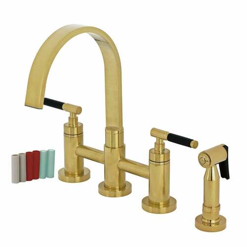 Kingston Brass KS8267CKLBS Kaiser Bridge Kitchen Faucet with Brass Sprayer, Brushed Brass