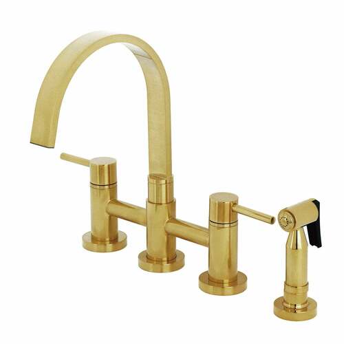 Kingston Brass KS8267DLBS Concord Bridge Brushed Brass Kitchen Faucet with Side Sprayer
