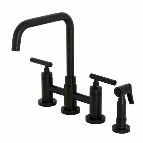Kingston Brass KS8280CMLBS Manhattan Bridge Matte Black Kitchen Faucet with Brass Sprayer