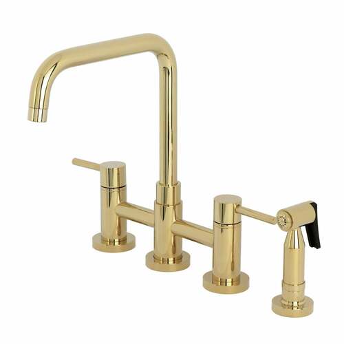 Kingston Brass KS8282DLBS Concord Bridge Kitchen Faucet with Brass Sprayer, Polished Brass