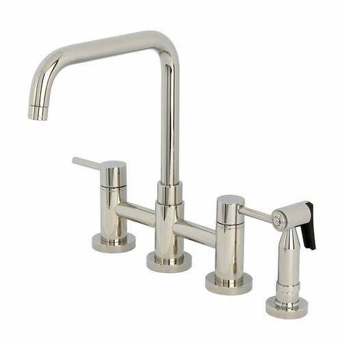 Kingston Brass KS8286DLBS Concord Bridge Polished Nickel Kitchen Faucet with Brass Sprayer