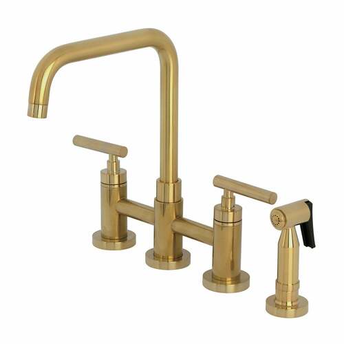 Kingston Brass KS8287CMLBS Manhattan Bridge Brushed Brass Kitchen Faucet with Side Sprayer