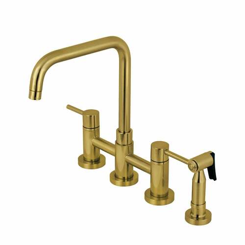 Kingston Brass KS8287DLBS Concord Bridge Brushed Brass Kitchen Faucet with Side Sprayer