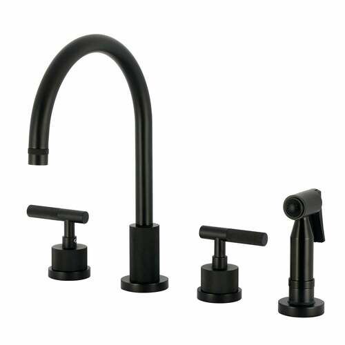 Kingston Brass KS8720KNLBS Convergent Double-Handle 4-Hole Widespread Kitchen Faucet, Matte Black