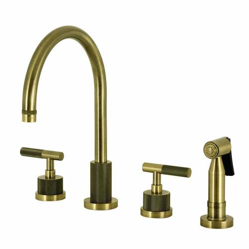 Kingston Brass KS8723KNLBS Convergent Double-Handle 4-Hole Widespread Kitchen Faucet, Antique Brass