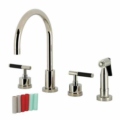 Kingston Brass KS8726CKLBS Kaiser Double-Handle Widespread Kitchen Faucet with Brass Sprayer, Nickel