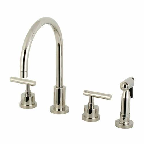 Kingston Brass KS8726CMLBS Manhattan Double-Handle Widespread Kitchen Faucet with Brass Sprayer, Nickel