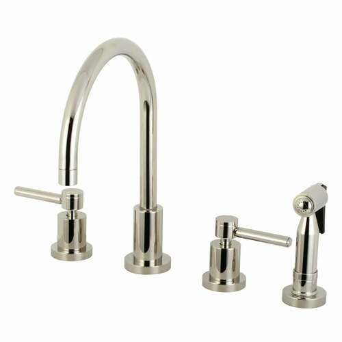 Kingston Brass KS8726DLBS Concord Widespread Kitchen Faucet with Brass Sprayer, Polished Nickel