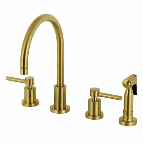 Kingston Brass KS8727DLBS Concord Double-Handle Widespread Kitchen Faucet with Brass Sprayer