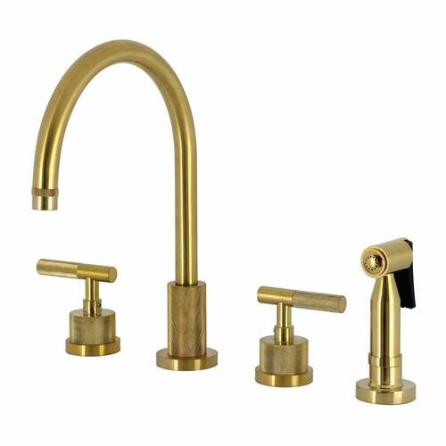 Kingston Brass KS8727KNLBS Convergent Double-Handle 4-Hole Widespread Kitchen Faucet, Brushed Brass