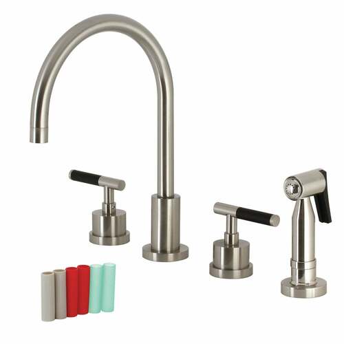 Kingston Brass KS8728CKLBS Kaiser Double-Handle Widespread Kitchen Faucet with Brass Sprayer, Nickel