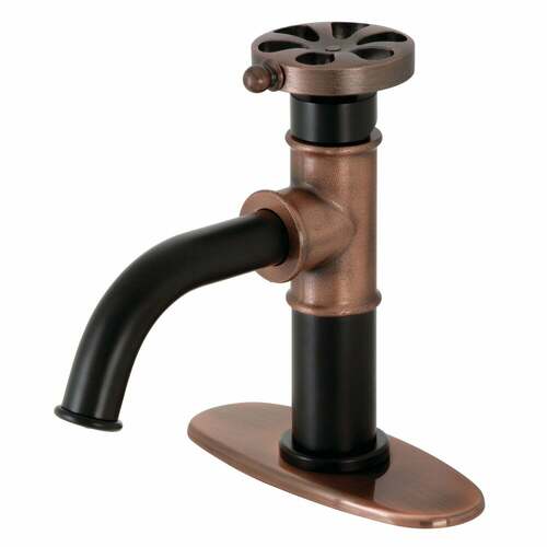 Kingston Brass KSD282RXAC Belknap One-Handle Bathroom Faucet, Deck Plate Push Pop-Up Drain, Matte Black/Copper