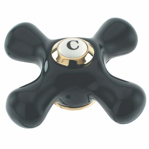 Kingston Brass KSH1162PKXC Duchess Black Porcelain Cross Handle (Cold), Polished Brass