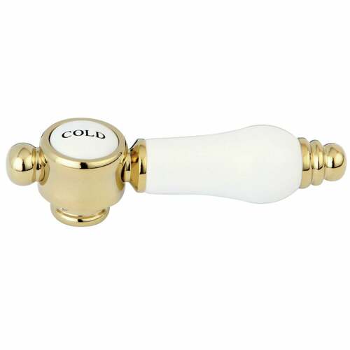 Kingston Brass KSH7612BPLC Polished Brass Cold Side Lever Handle with Porcelain Accent
