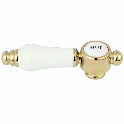 Kingston Brass KSH7612BPLH Polished Brass Hot Side Lever Handle with Porcelain, Brass Finish
