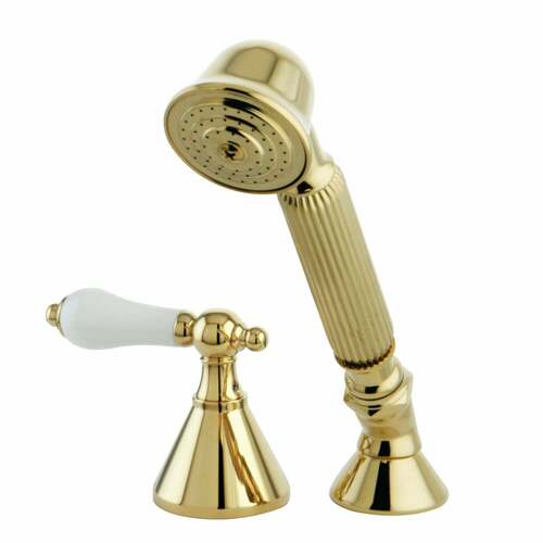 Kingston Brass KSK2362PLTR Polished Brass Deck Mount Hand Shower with Diverter for Roman Tub