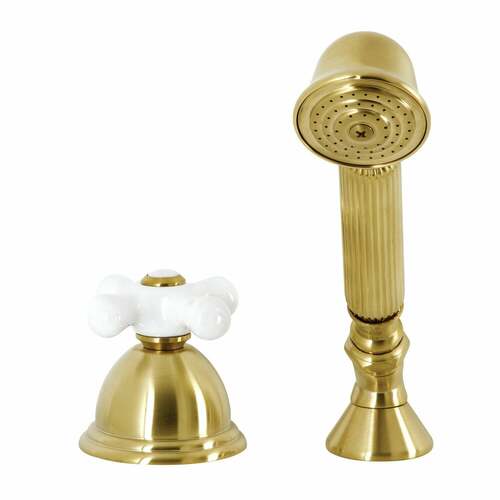 Kingston Brass KSK3357PXTR Brushed Brass Deck Mount Hand Shower with Diverter for Roman Tub