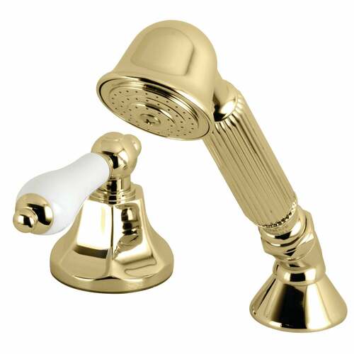 Kingston Brass KSK4302PLTR Polished Brass Deck Mount Hand Shower with Diverter for Roman Tub Faucet