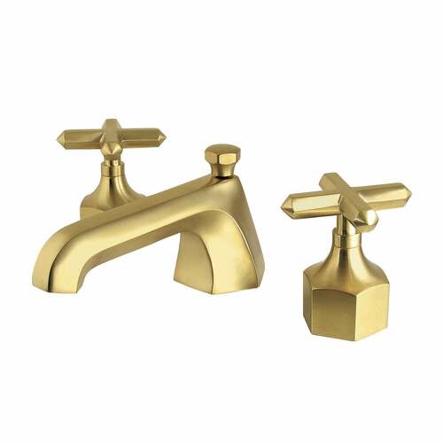 Kingston Brass KZ4467CHX Brushed Brass Widespread Bathroom Faucet with Brass Pop-Up, 3-Hole Deck Mount