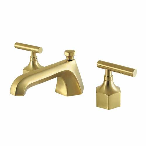 Kingston Brass KZ4467CML Brushed Brass Widespread Bathroom Faucet with Brass Pop-Up, 3-Hole Deck Mount