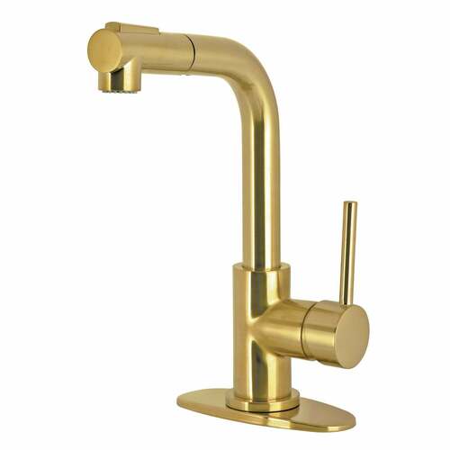 Kingston Brass LS2413DL Concord Brushed Brass Single-Handle Pull-Out Bar Faucet, 1-Hole