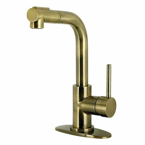 Kingston Brass LS241DLAB Concord Antique Brass Single-Handle Pull-Out Bar Faucet, 1-Hole Deck Mount