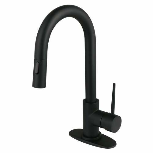Kingston Brass LS2460NYL New York Matte Black One-Handle Deck Mount Bar Faucet with Pull-Down Sprayer