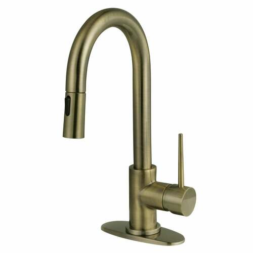 Kingston Brass LS246NYLAB New York Antique Brass One-Handle Bar Faucet with Pull Down Sprayer