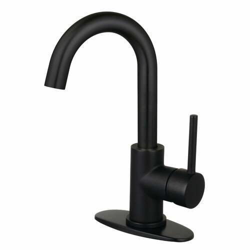 Kingston Brass LS8430DL Concord Matte Black One-Handle Bathroom Faucet with Deck Plate Drain