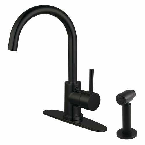 Kingston Brass LS8570DLBS Concord Matte Black Single-Handle Kitchen Faucet with Brass Sprayer