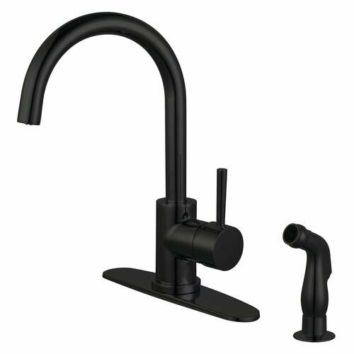 Kingston Brass LS8570DLSP Concord Matte Black Single-Handle Kitchen Faucet with Side Sprayer