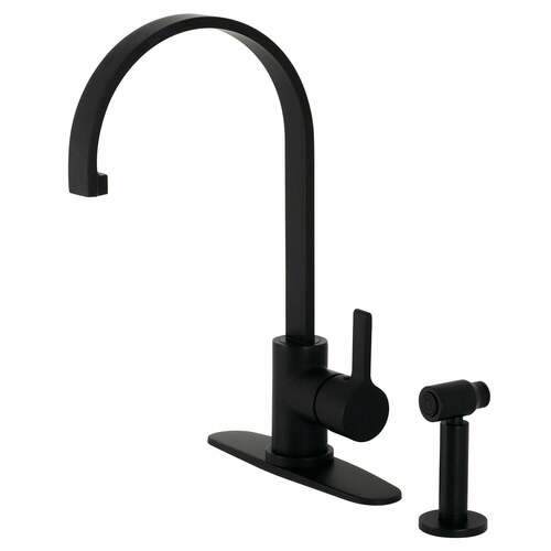 Kingston Brass LS8710CTLBS Continental Matte Black Single-Handle Kitchen Faucet with Brass Sprayer